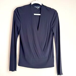 LIDA BADAY Small Blouse Black Long Sleeve Wrap Cross V Neckline Blouse‎ feminine